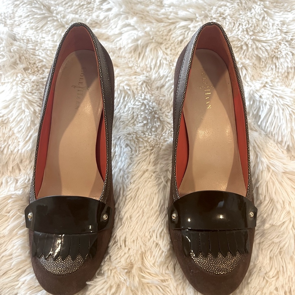Cole Haan Nike Air technology Brown Suede Heeled Loafers Never Worn